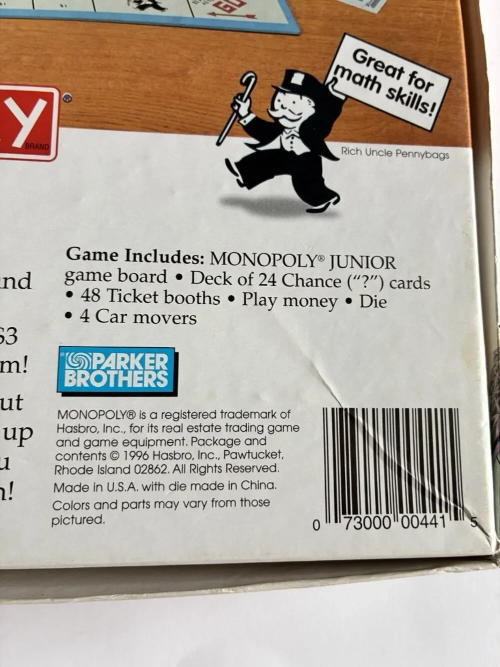 Monopoly Junior Amusement Park Empty Replacement Box Only 1996 Parker Brothers